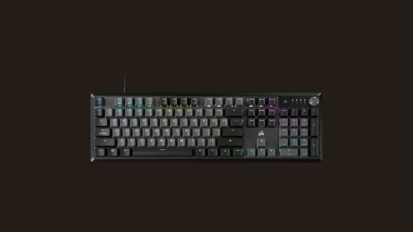 Corsair K70 CORE RGB mechanical gaming keyboard, Steel Grey and black colorway, full-size layout with numpad
